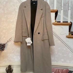 NWT Zara luxurious Italian wool blend oversized coat XS taupe grey